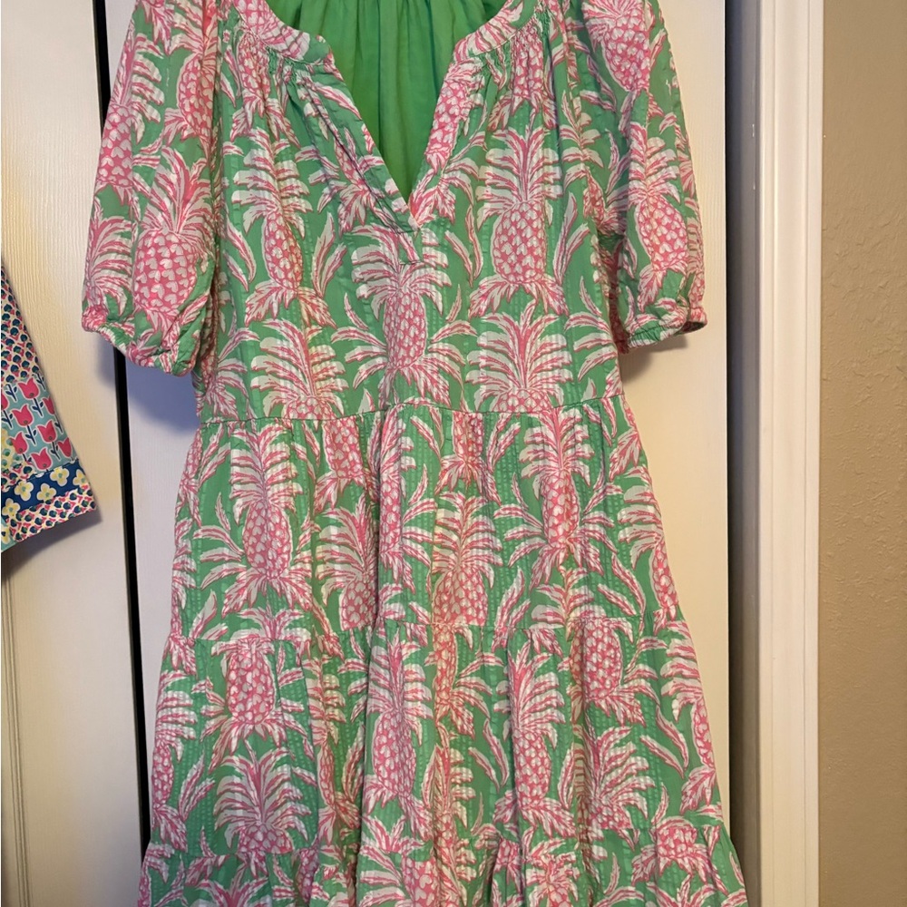 Crown & Ivy Green and Pink Patterned Dress